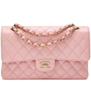 Iridescent Pink Quilted Caviar Medium Classic Double Flap Bag Light Gold Hardware