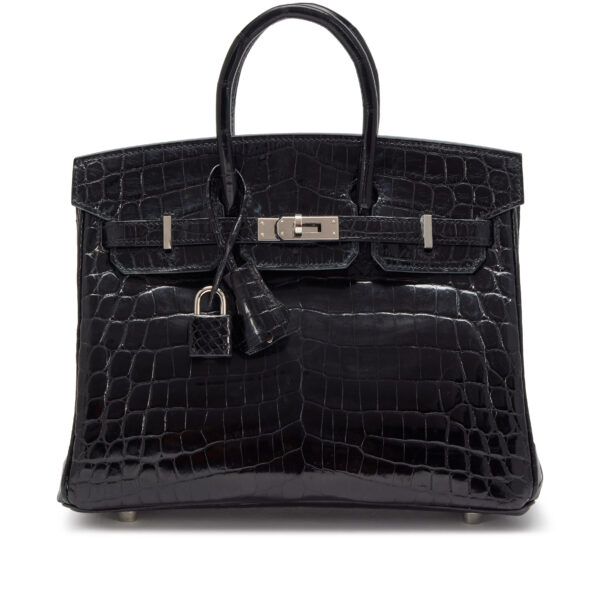 Black Shiny Niloticus Crocodile Birkin 25 Palladium Hardware, 2019